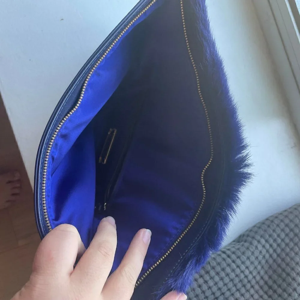 Elie Tahari Blue Fur Clutch